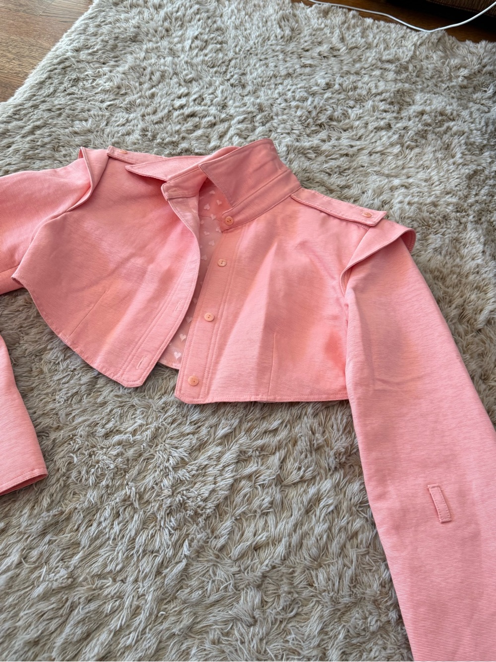 Cropped Pink Women's Button-Front Blazer Jacket